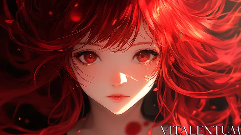 Anime Character with Red Hair and Red Eyes AI Image