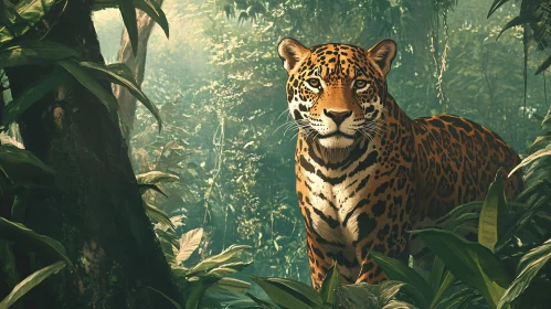 Wild Jaguar in Tropical Forest