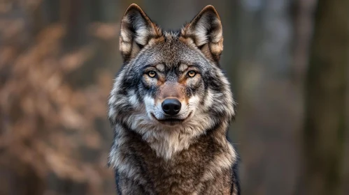 Close-Up of a Wild Wolf in Forest