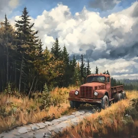 Old Red Truck Art Print