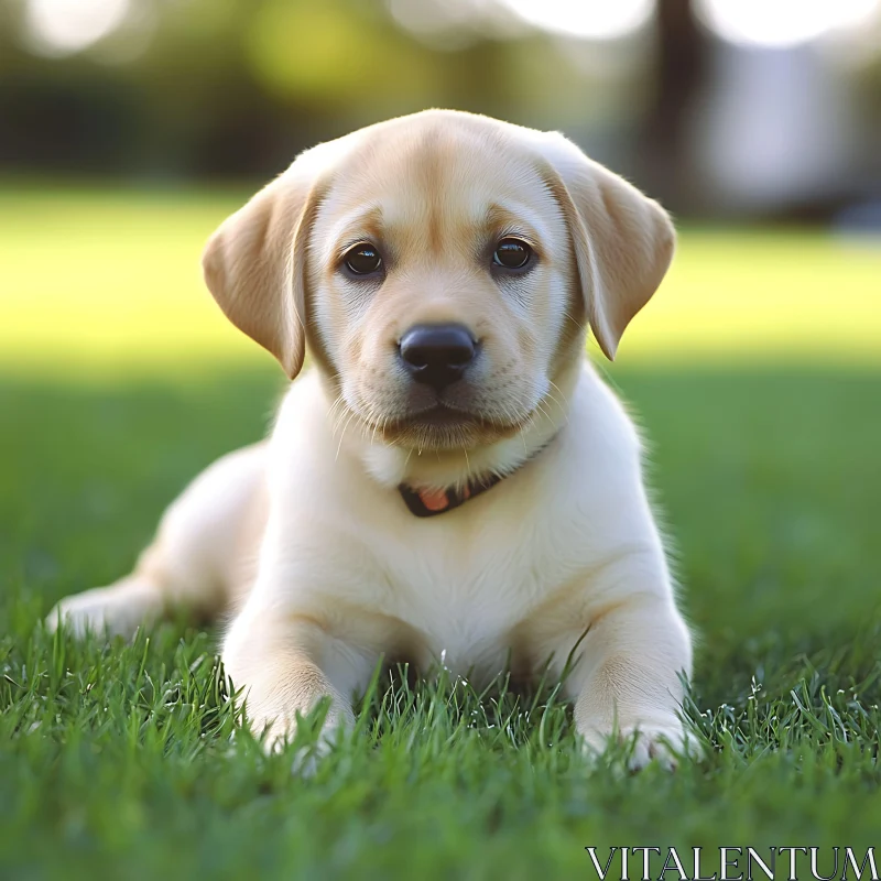 Cute Labrador Puppy in Outdoor Setting AI Image