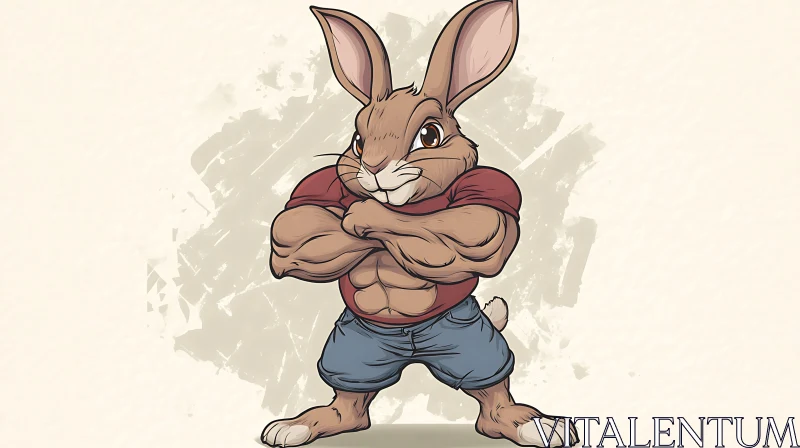 AI ART Strong Rabbit Cartoon with Arms Crossed