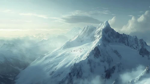 Snowy Mountain Peaks Under Soft Light