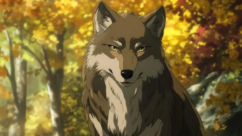 Animated Wolf in Fall Landscape