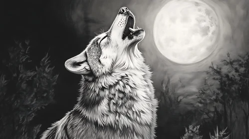 Monochrome Wolf Moon Howl Artwork