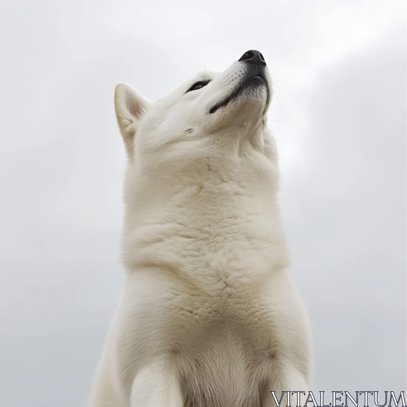 White Dog Gazing Upward AI Image