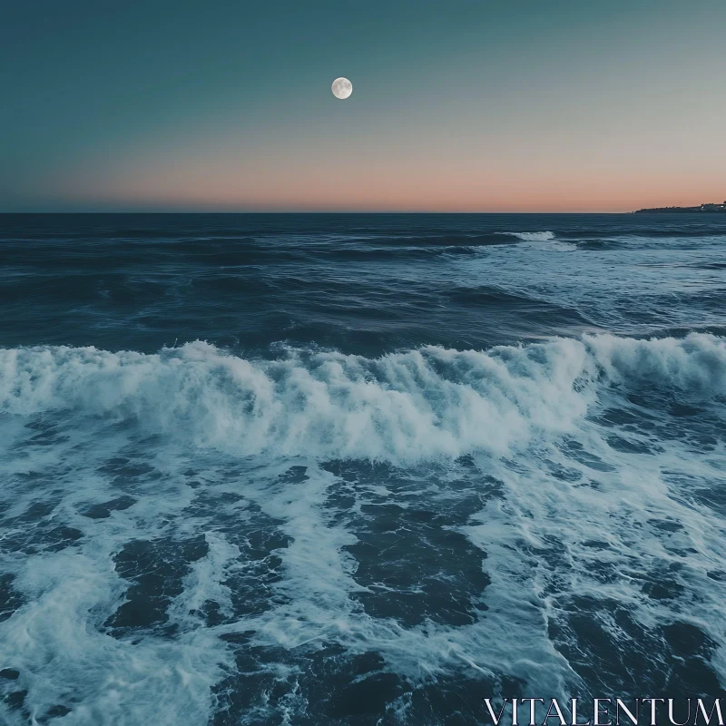 Tranquil Ocean View Under Moonlight AI Image