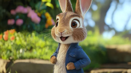 Whimsical Rabbit Character in Blue Jacket