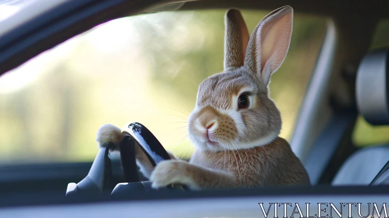 AI ART Rabbit Driving a Car: An Unusual Commute