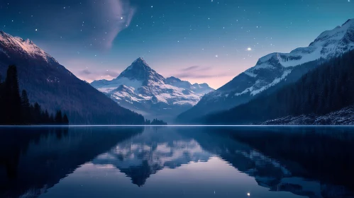 Night Reflection Mountain Lake Landscape