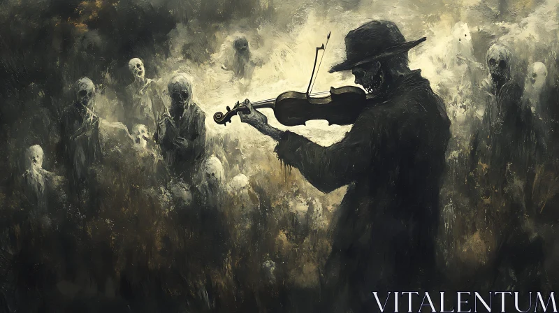 Dark Art Skeleton Violin Performance AI Image