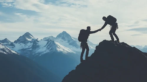 Two Climbers Helping Each Other