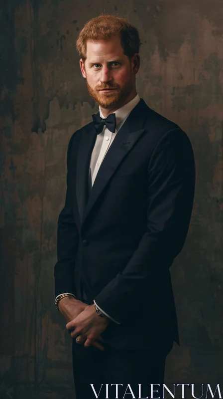 AI ART Prince Harry's Formal Portrait in a Tuxedo