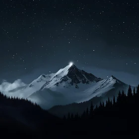 Night Mountain Landscape with Starry Sky