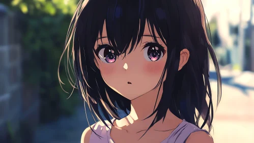 Serene Anime Girl with Purple Eyes