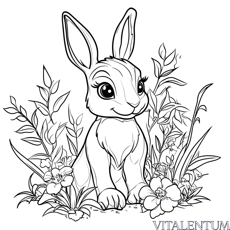 Enchanting Bunny with Flowers Illustration AI Image