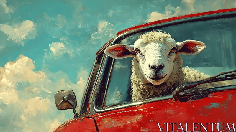 Sheep Driving a Classic Car AI Image