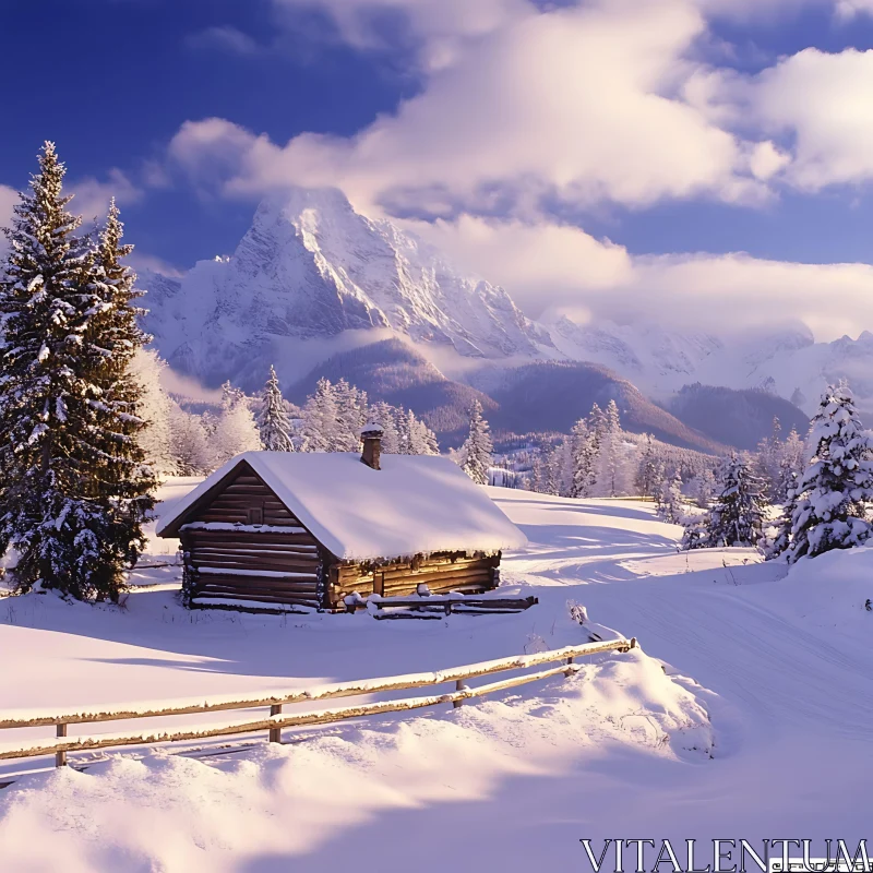 AI ART Winter Cabin Mountain Scenery