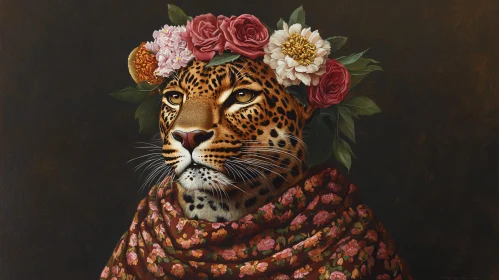 Elegant Leopard with Flowers and Shawl