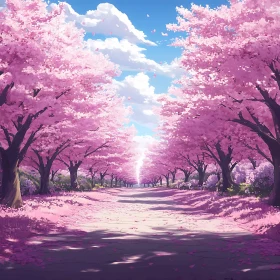 Serene Path Under Pink Cherry Blossoms