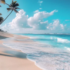 Tropical Beach with Palm Trees and Ocean View