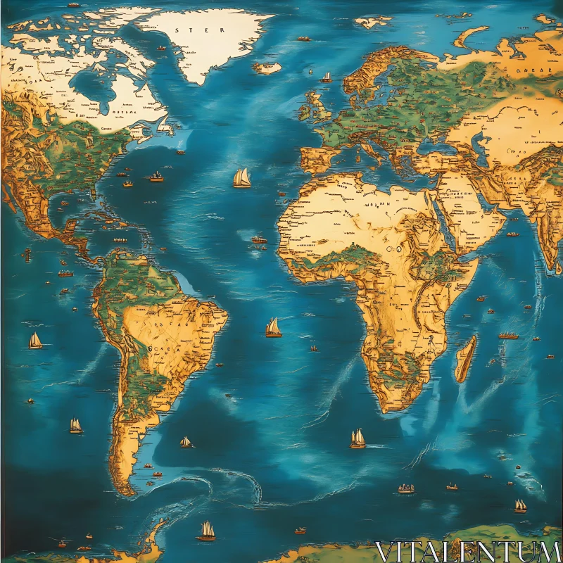 Antique Style Global Map Art AI Image