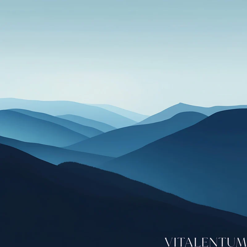 Layered Blue Mountain Range Illustration AI Image