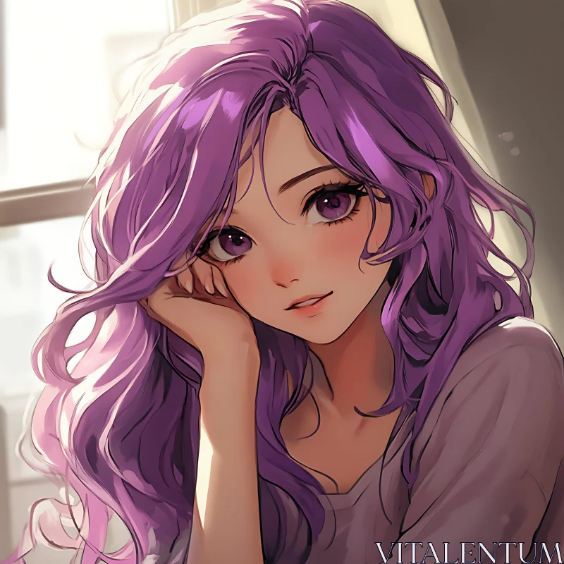 AI ART Anime Portrait of Girl with Purple Hair