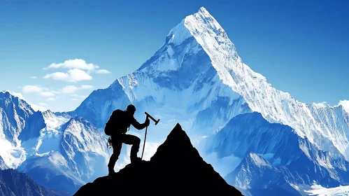 Climber Silhouette on Mountain Summit