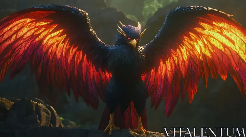 AI ART Phoenix with Fiery Wings Illustration
