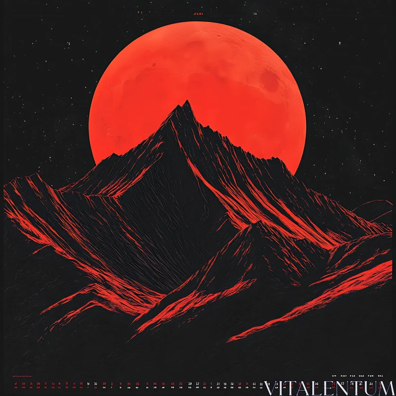 AI ART Crimson Lunar Peak Landscape