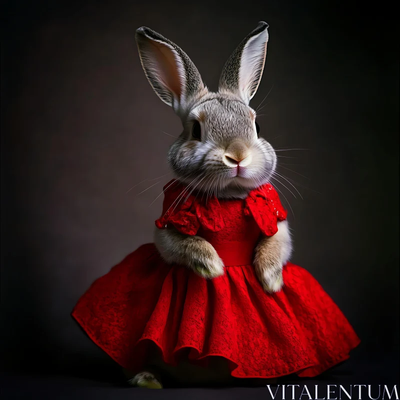 Bunny Fashion Portrait in Red Dress AI Image