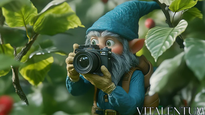 AI ART Whimsical Gnome with Camera in Forest