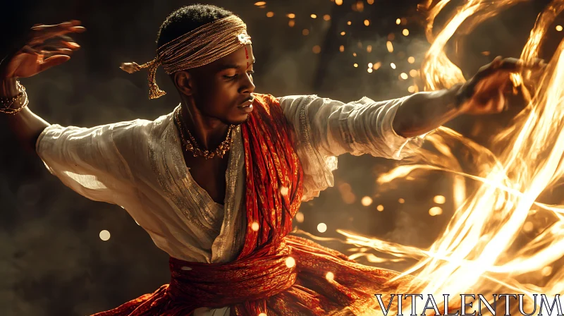 Man in Traditional Dress with Magical Energy AI Image