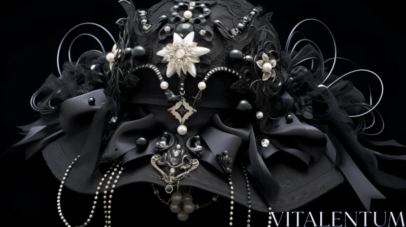 Exquisite Gothic Black Hat with Pearls and Charms | Detailed Composition AI Image