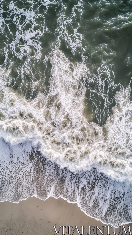 AI ART Ocean Waves and Sandy Shoreline from Above