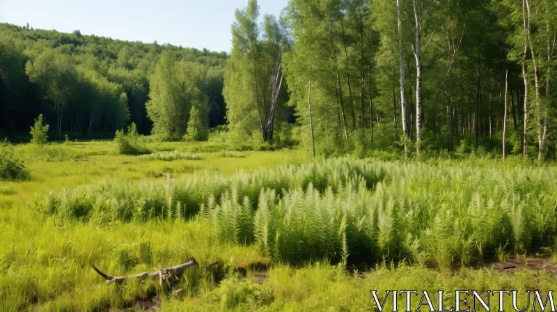 Serene Meadow Amidst Lush Forest - Nature's Organic Splendor AI Image