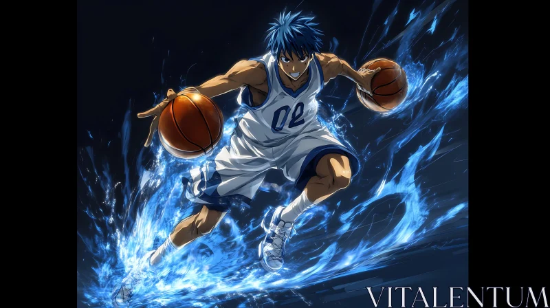 Water-Infused Anime Basketball Action Scene AI Image