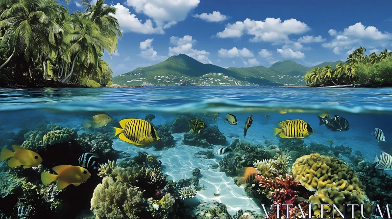 Tropical Island and Coral Reef Scene AI Image