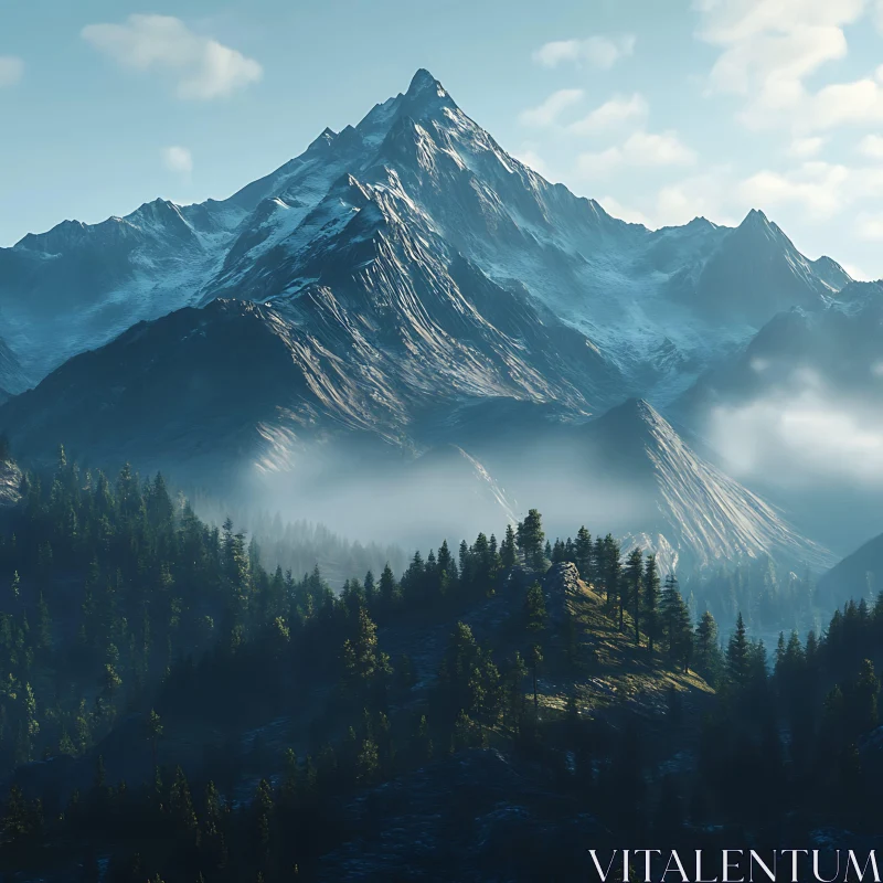 Mountain range view with forest AI Image