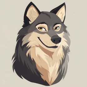 Friendly Wolf Face Cartoon Style