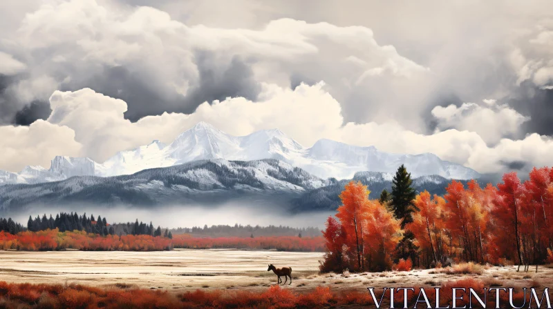 Scenic Autumn Mountain Vista with Wildlife AI Image