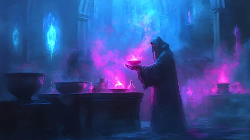 Enigmatic Wizard Performing Ancient Ritual