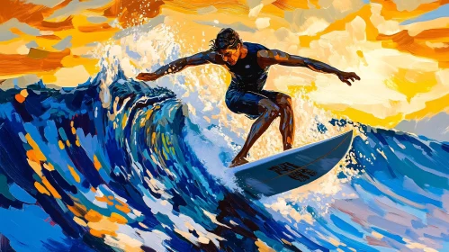 Man Surfing Wave Illustration