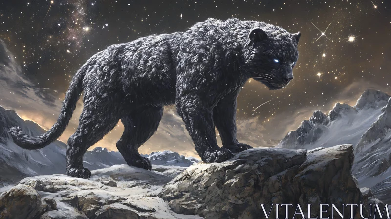 AI ART Panther on Snowy Mountain at Night