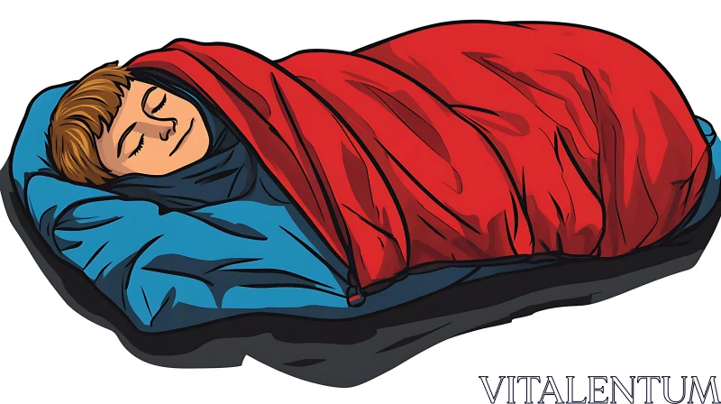 AI ART Cartoon Person Sleeping in Red Bag