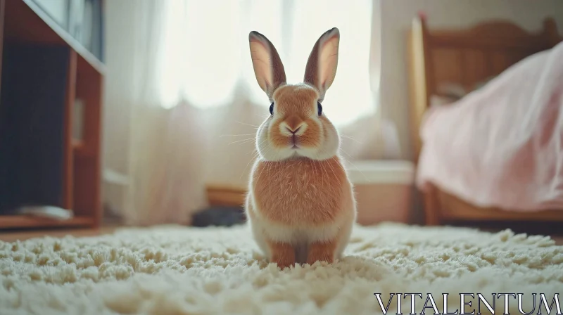 Fluffy Rabbit on Cream Rug AI Image