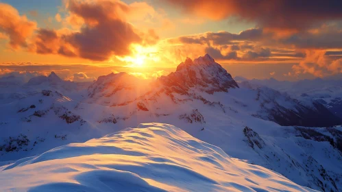 Snowy Mountain Peaks at Sunrise