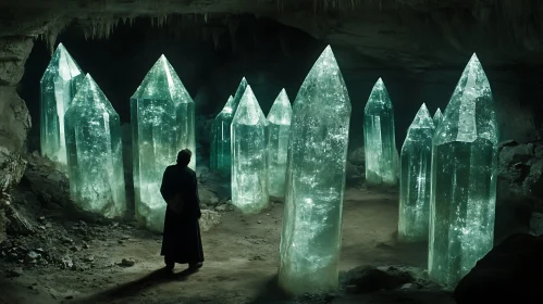 Glowing Crystals in Dark Cave