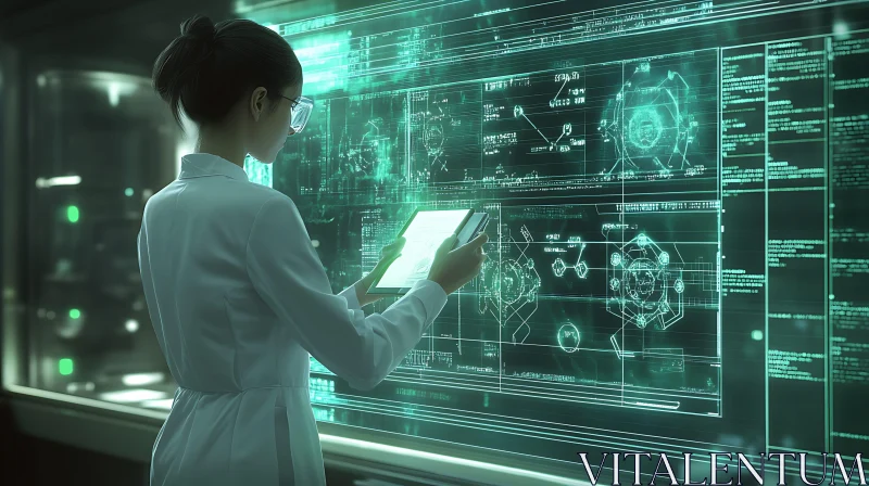 AI ART Scientist Examining Tech Blueprints